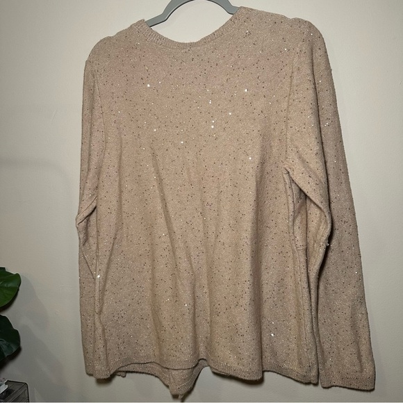 Donna Karan Beige Sequin Knit Side Knot Sweater Top Size XL - Picture 15 of 16